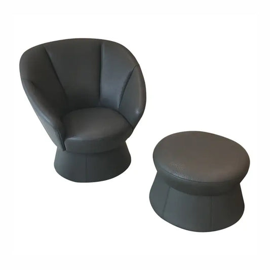 Leather Swiveling Lounge Chair & Ottoman