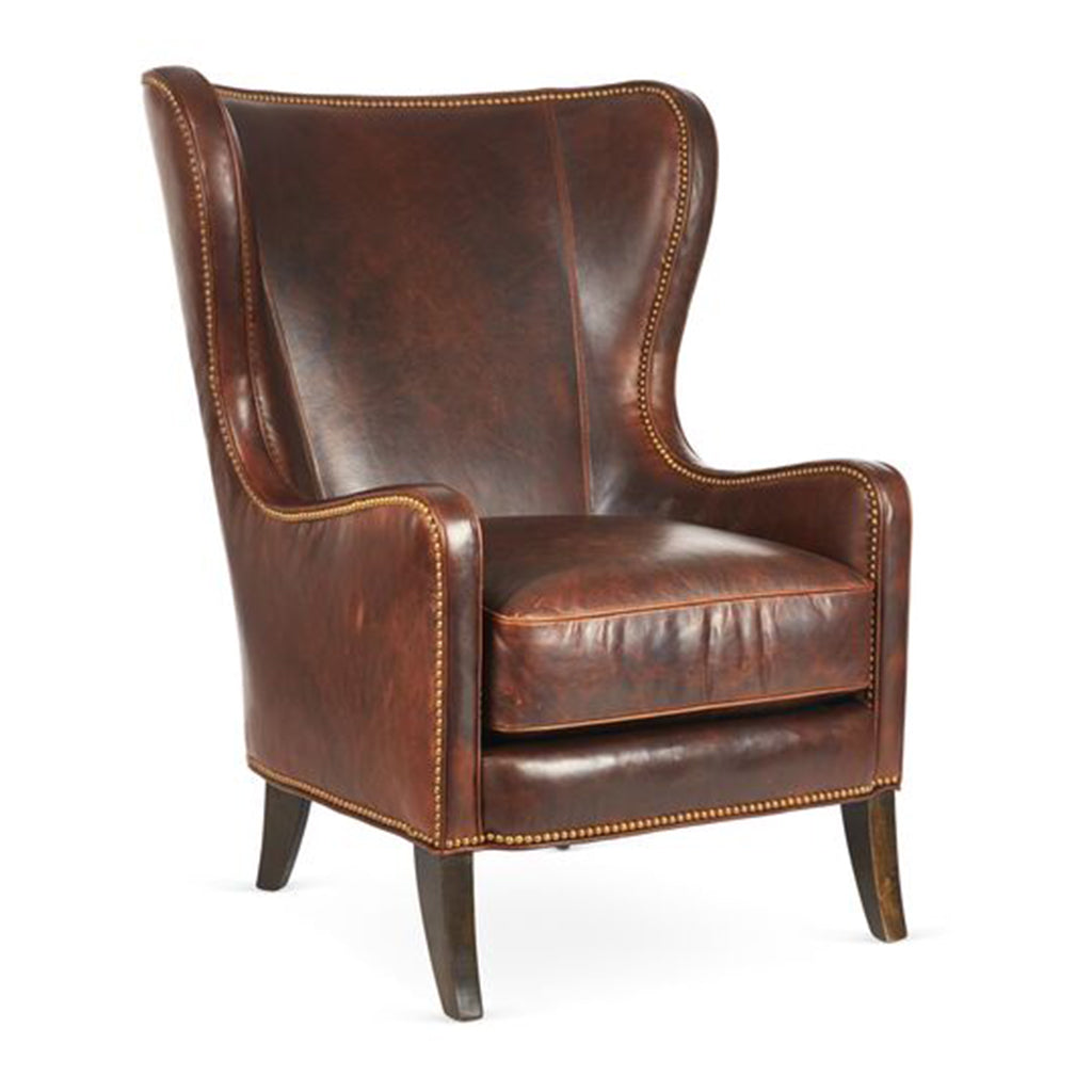 Dempsey Leather Wingback Chair, Bourbon Leather