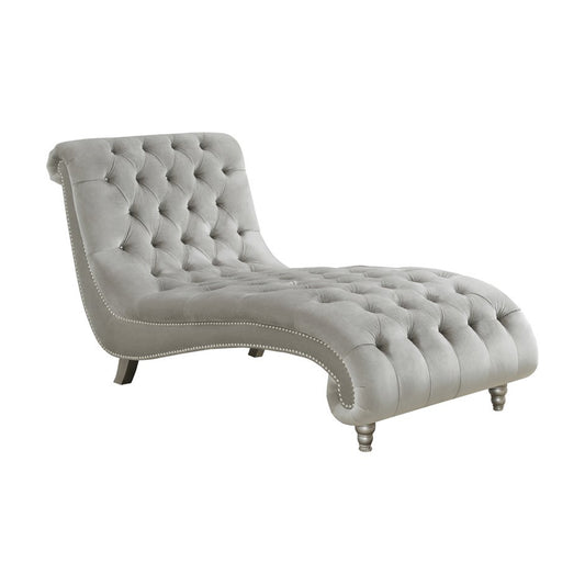 Lydia Grey Tufted Cushion Chaise with Nailhead Trim