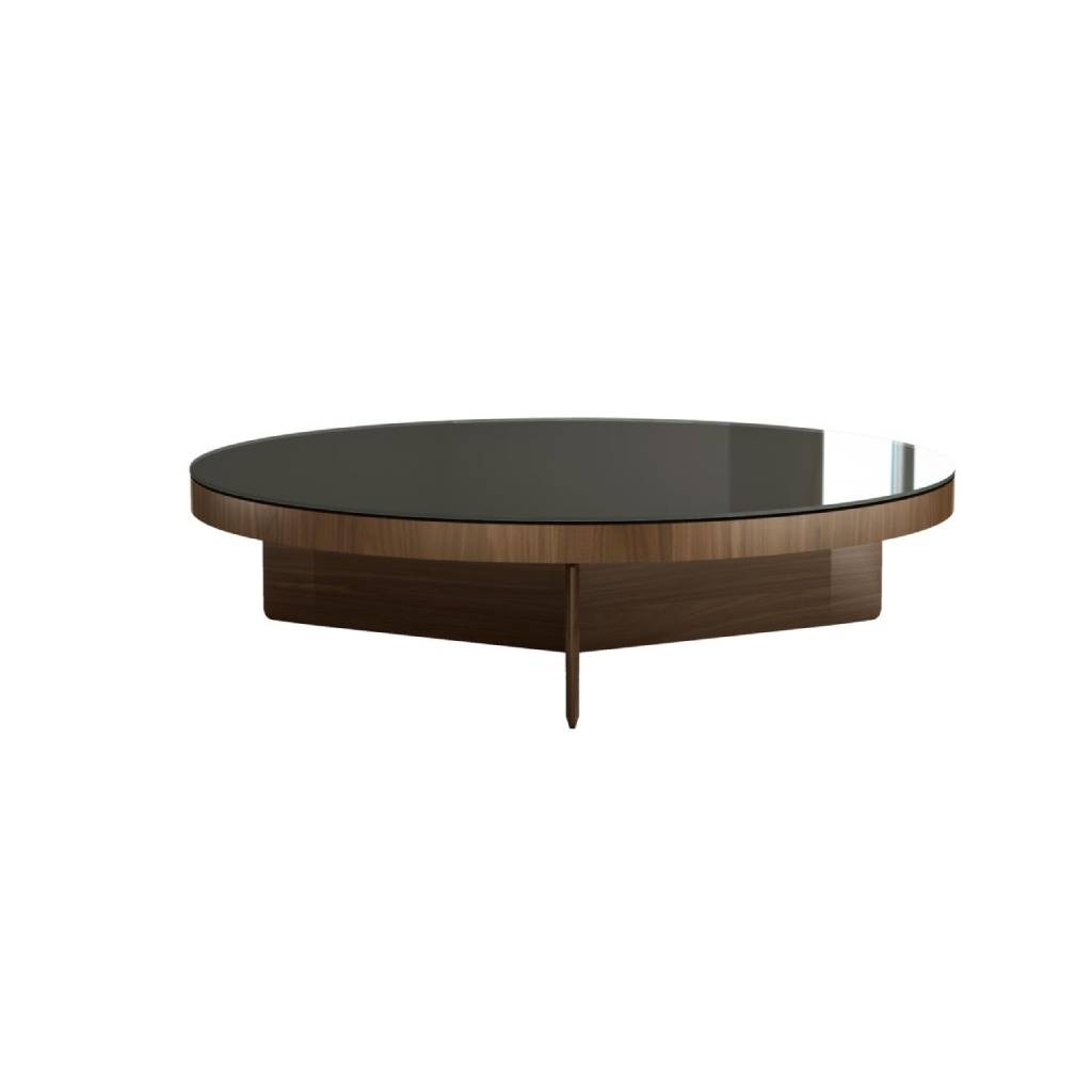 Longford Bronze Glass Top Wood Round Coffee Table